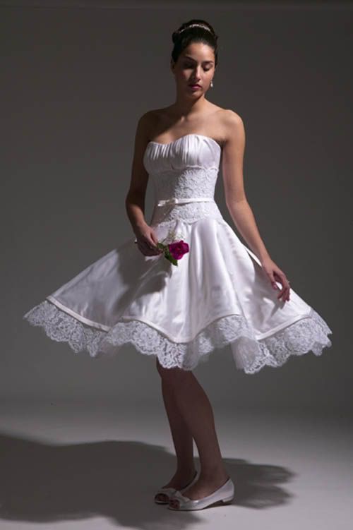 strapless short wedding gown