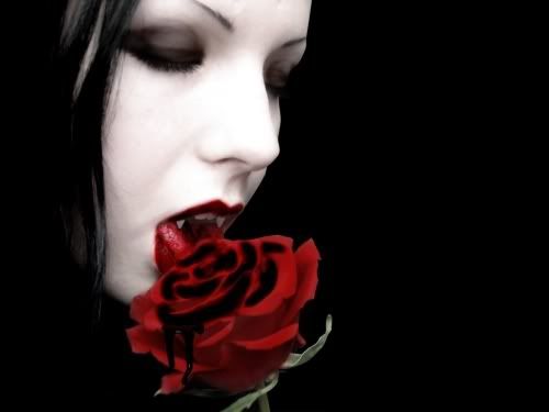 Vampire licking rose