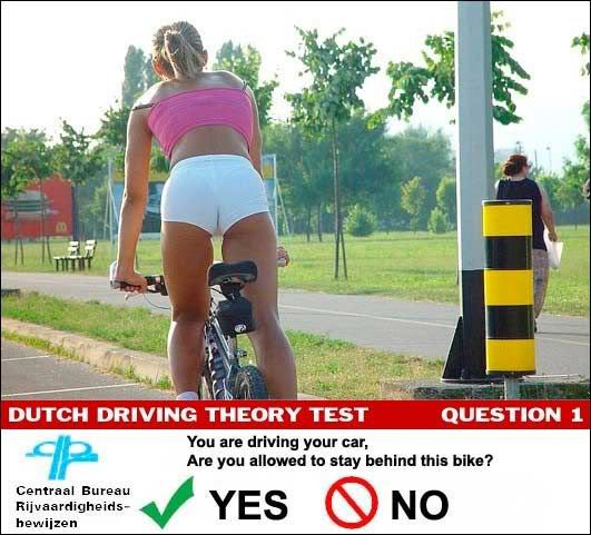 dutch driving theory test - sexy chick on bike