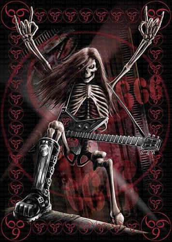 metal skeleton with guitar