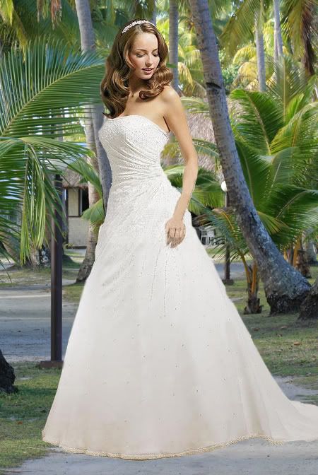 beach strapless wedding dress, floaty gown